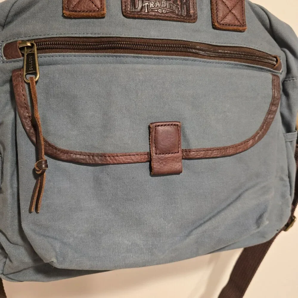 DULUTH TRADING Oil Cloth Business Tote Messenger Bag Travel Work Laptop Blue
